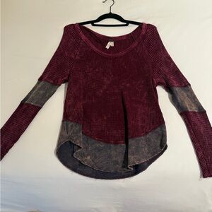 We The Free Burgundy and Gray Colorblock Blouse
